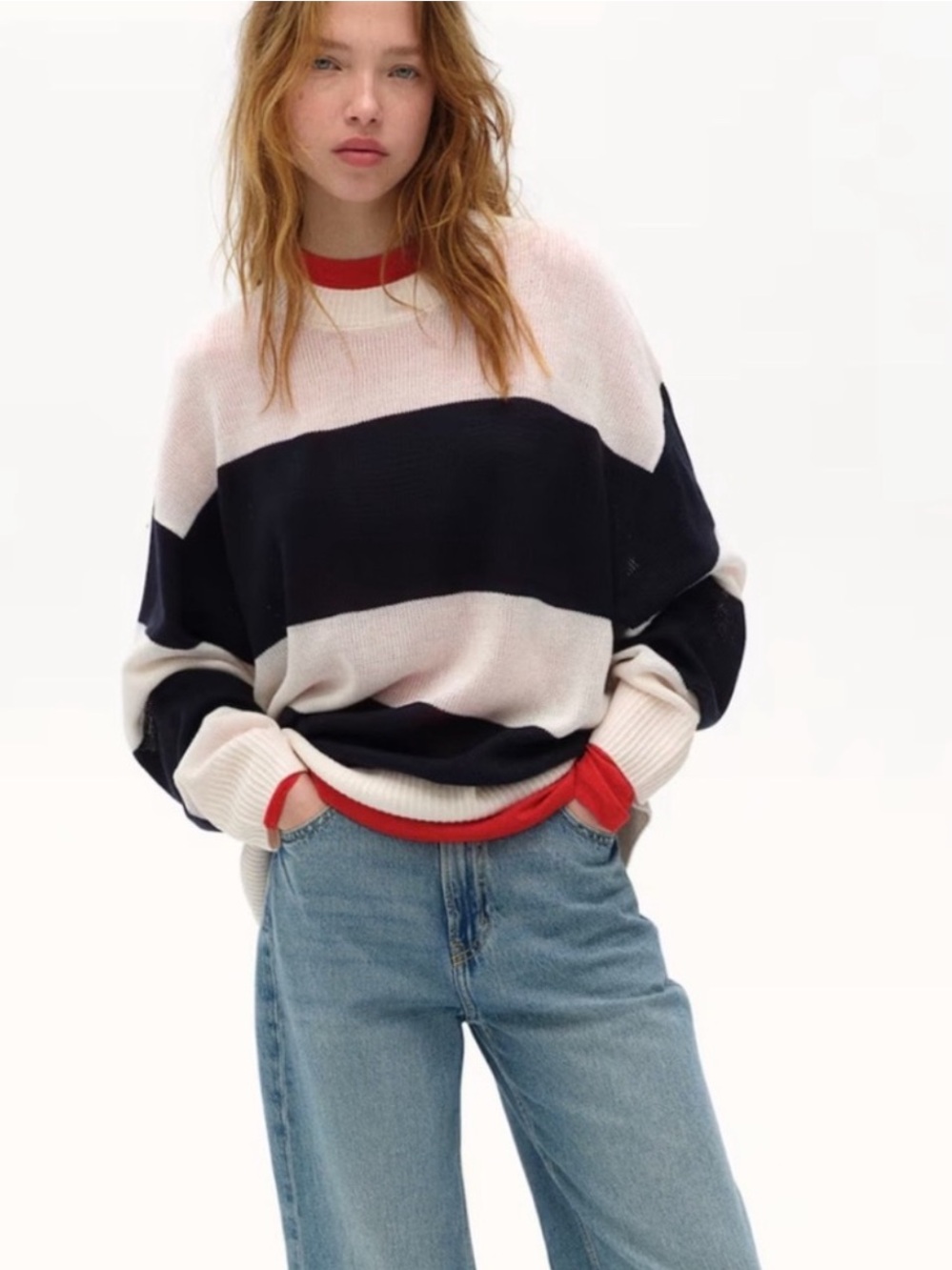 H&M Divided Cream Navy Striped Sweater Size small